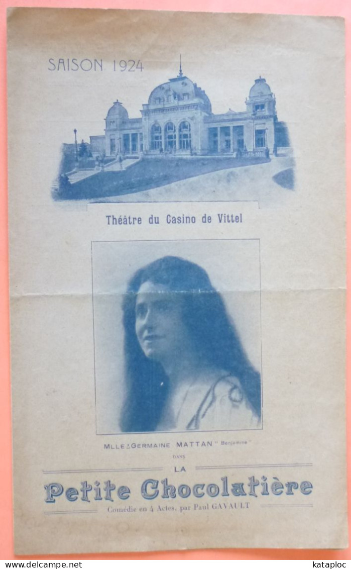 PROGRAMME THEATRE CASINO DE VITTEL - SAISON 1924 - LA PETITE CHOCOLATIERE -3 SCANS - Programas