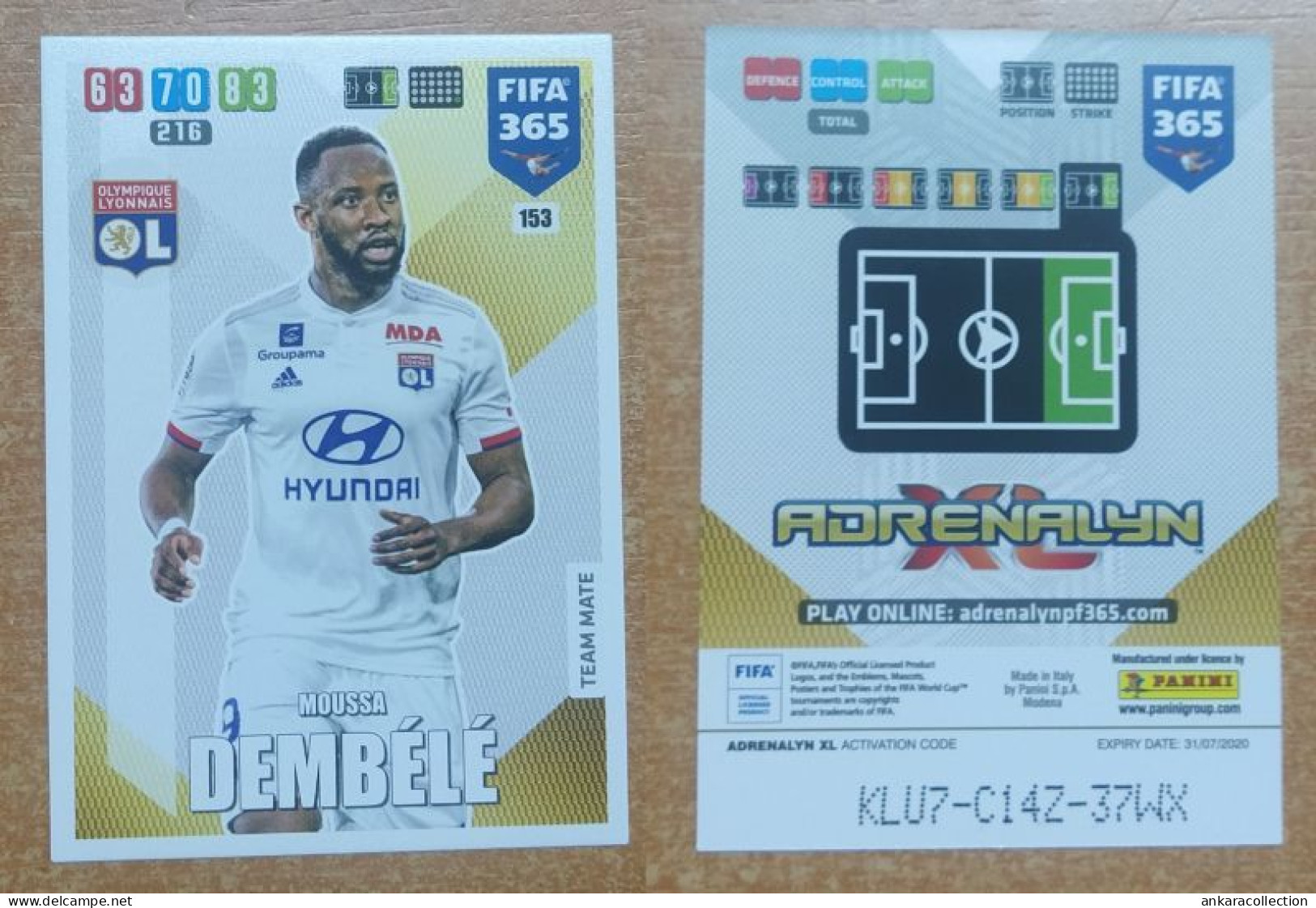 AC - 153 MOUSSA DEMBELE  OLYMPIQUE LYONNAIES  PANINI FIFA 365 2020 ADRENALYN TRADING CARD - Tarjetas