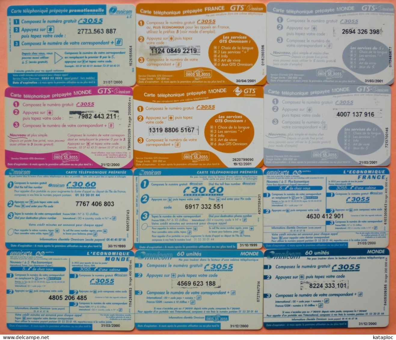 LOT 12 CARTES TELEPHONIQUES PREPAYEES - OMNICOM - TOUTES DIFFERENTES - 2 SCANS - Andere & Zonder Classificatie