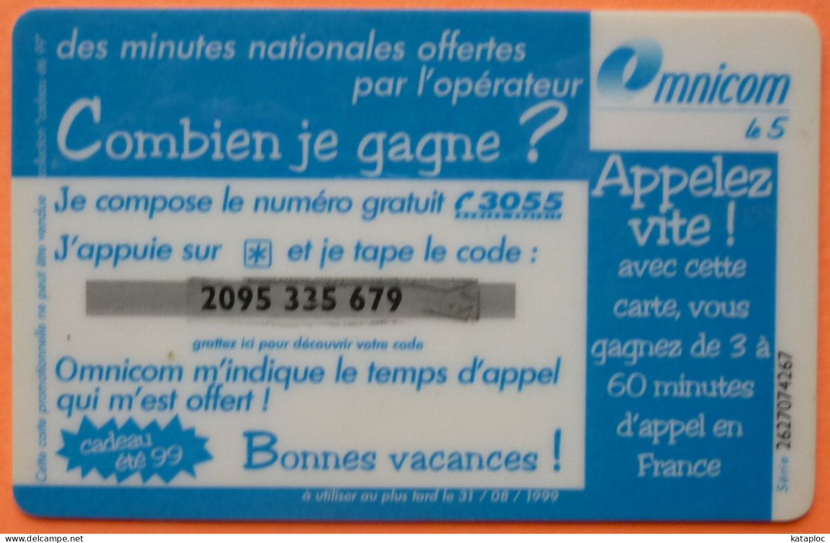 CARTE TELEPHONIQUE PREPAYEE - OMNICOM - PROMOTIONNELLE - CADEAU ETE 99 - 2 SCANS - Other & Unclassified