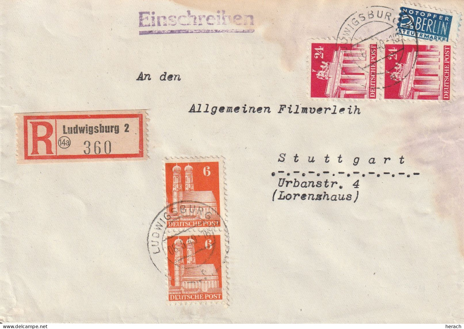 Allemagne Bizone Lettre Recommandée Ludwigsburg 1949 - Storia Postale