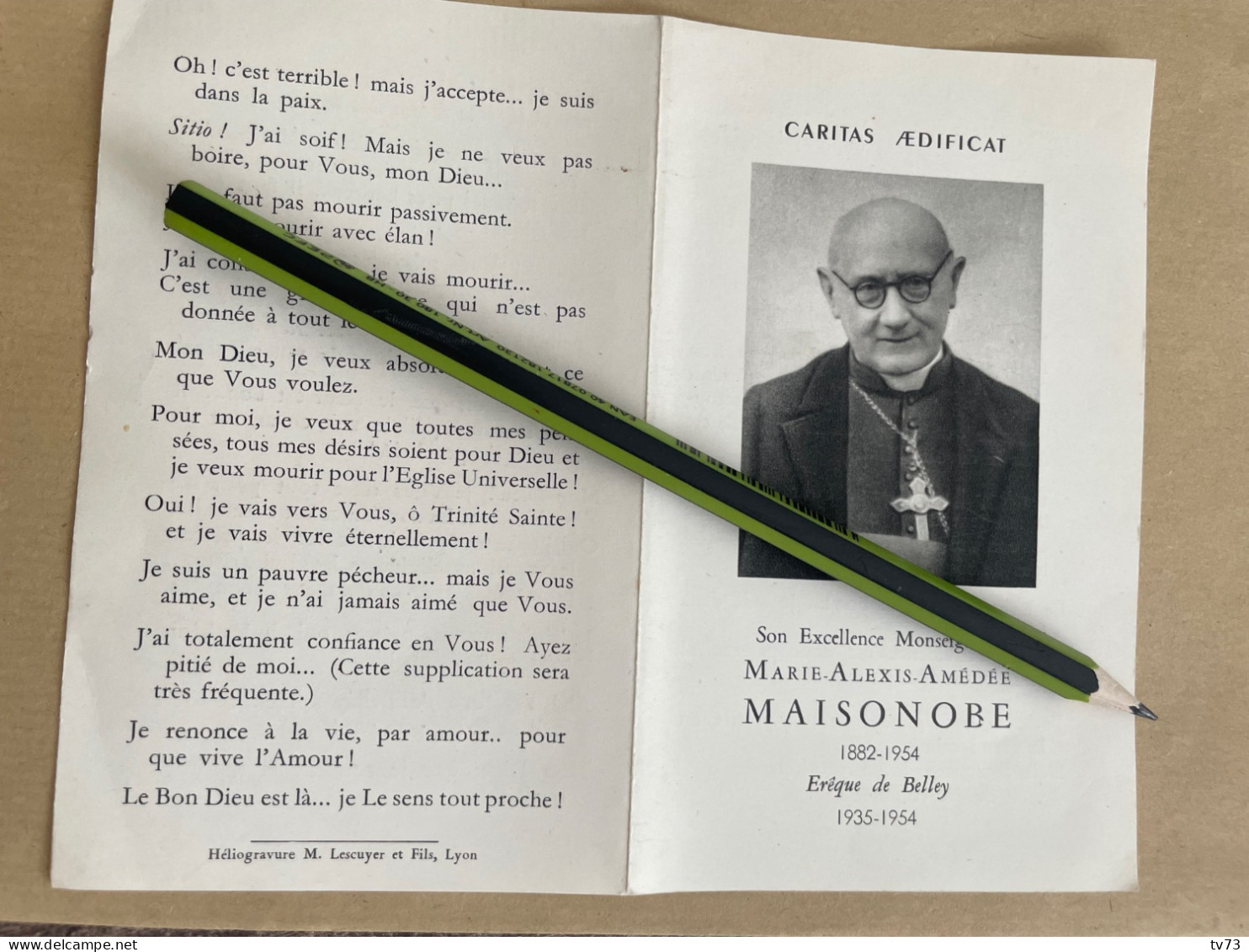 V076 - BELLEY - Feuillet Caritas Aedificat De L’évêque Marie Alexis Amédée MAISONOBLE - Ain - Non Classificati