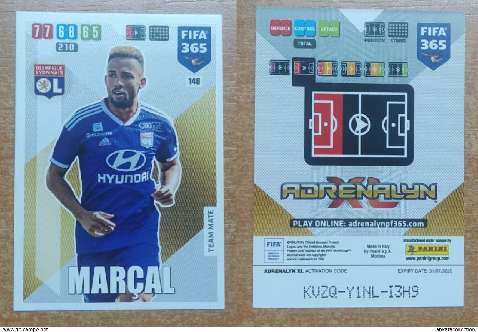 AC - 146 MARCAL  OLYMPIQUE LYONNAIES  PANINI FIFA 365 2020 ADRENALYN TRADING CARD - Trading-Karten