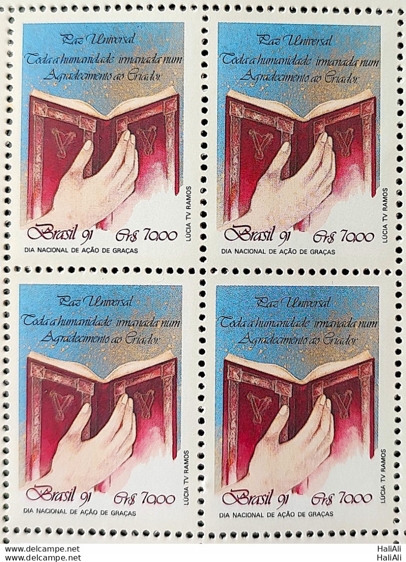 C 1767 Brazil Stamp Thanksgiving Day Bible Religion 1991 Block Of 4 - Unused Stamps