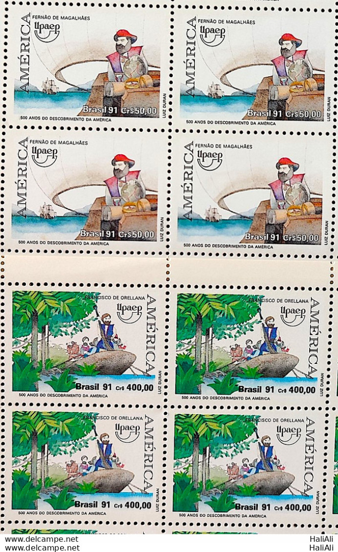 C 1753 Brazil Stamp UPAEP Discovering America Map Fernando De Magalhaes 1991 Block Of 4 Block Of 4 - Unused Stamps