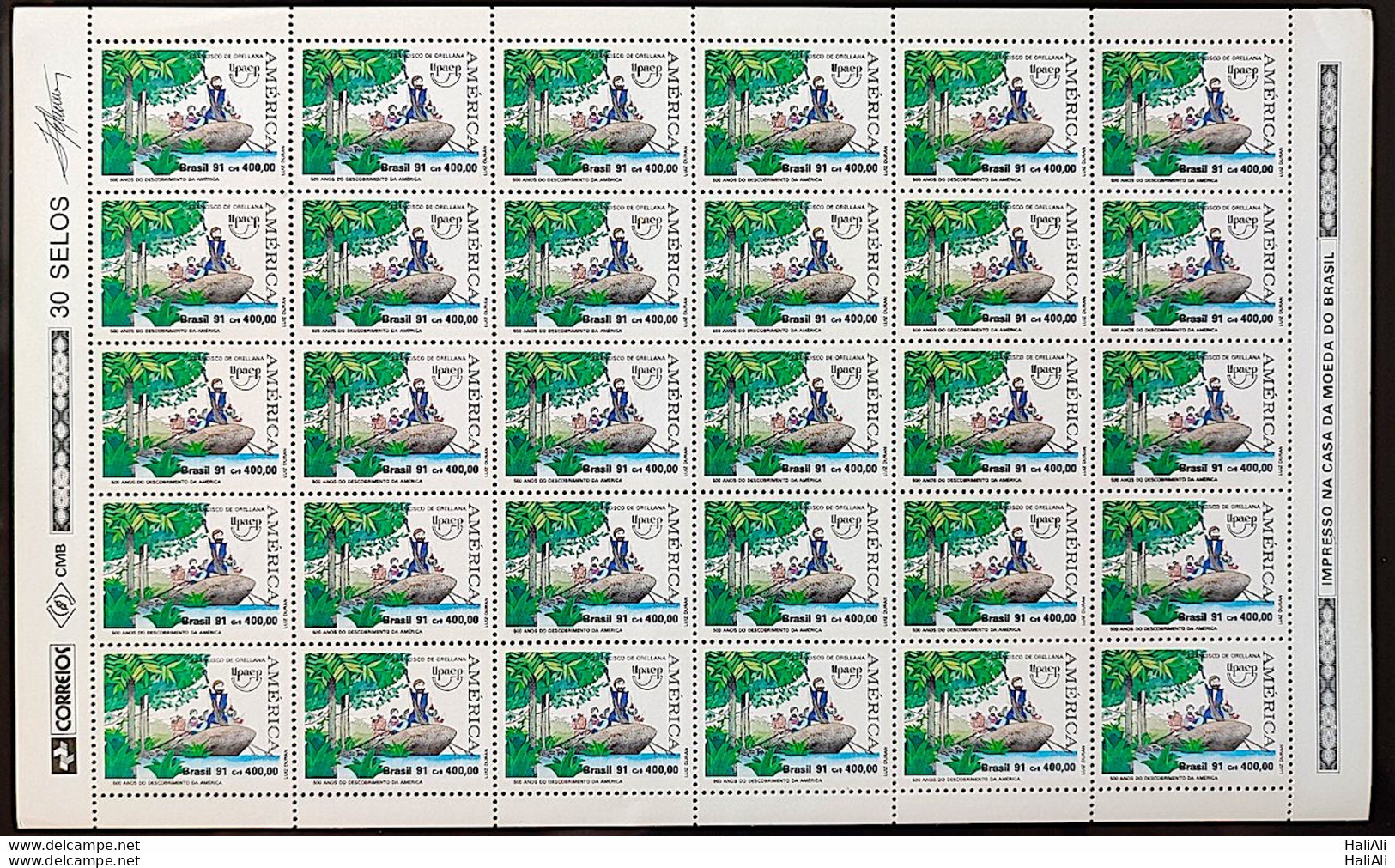 C 1753 Brazil Stamp UPAEP Discovering America Map Fernando De Magalhaes 1991 Sheet Block Of 4 - Ungebraucht