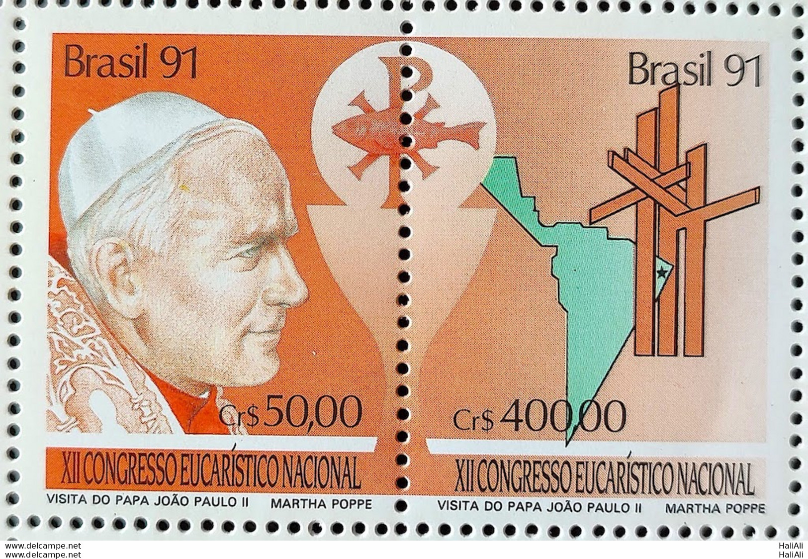 C 1749 Brazil Stamp Eucharistic Congress Pope John Paul II Religion 1991 Block Of 4 - Unused Stamps