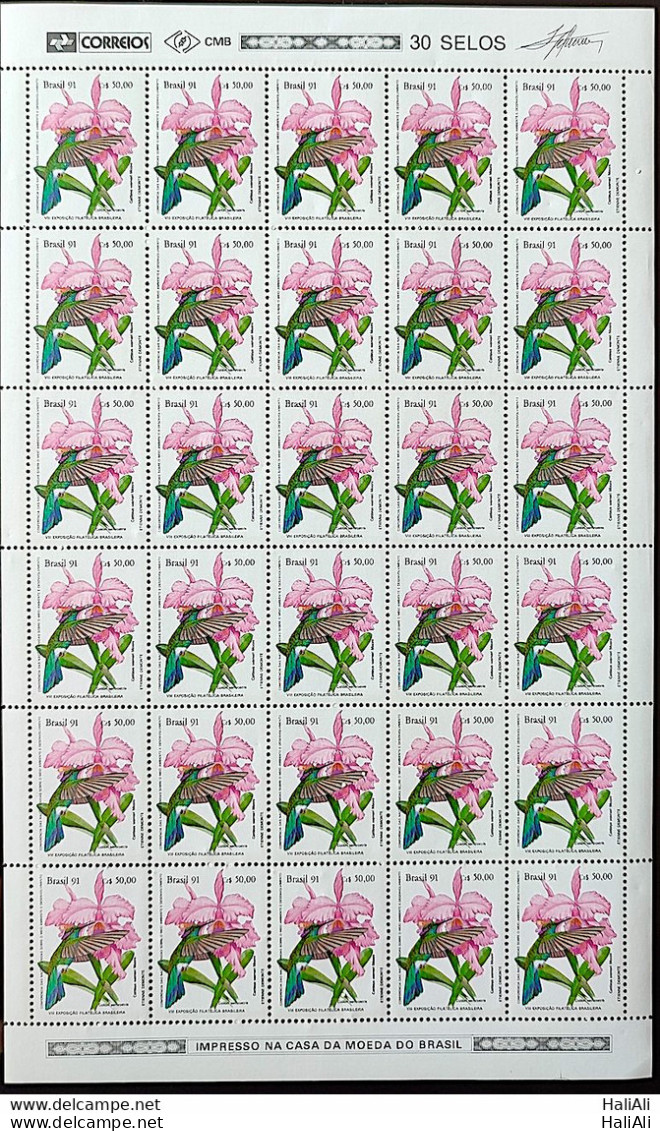 C 1755 Brazil Stamp BRAPEX Hummingbird Orchid Philately Postal Service 1991 Sheet Block Of 4 - Nuevos