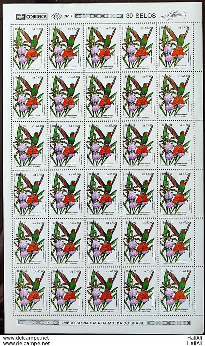 C 1755 Brazil Stamp BRAPEX Hummingbird Orchid Philately Postal Service 1991 Sheet Block Of 4 - Ongebruikt