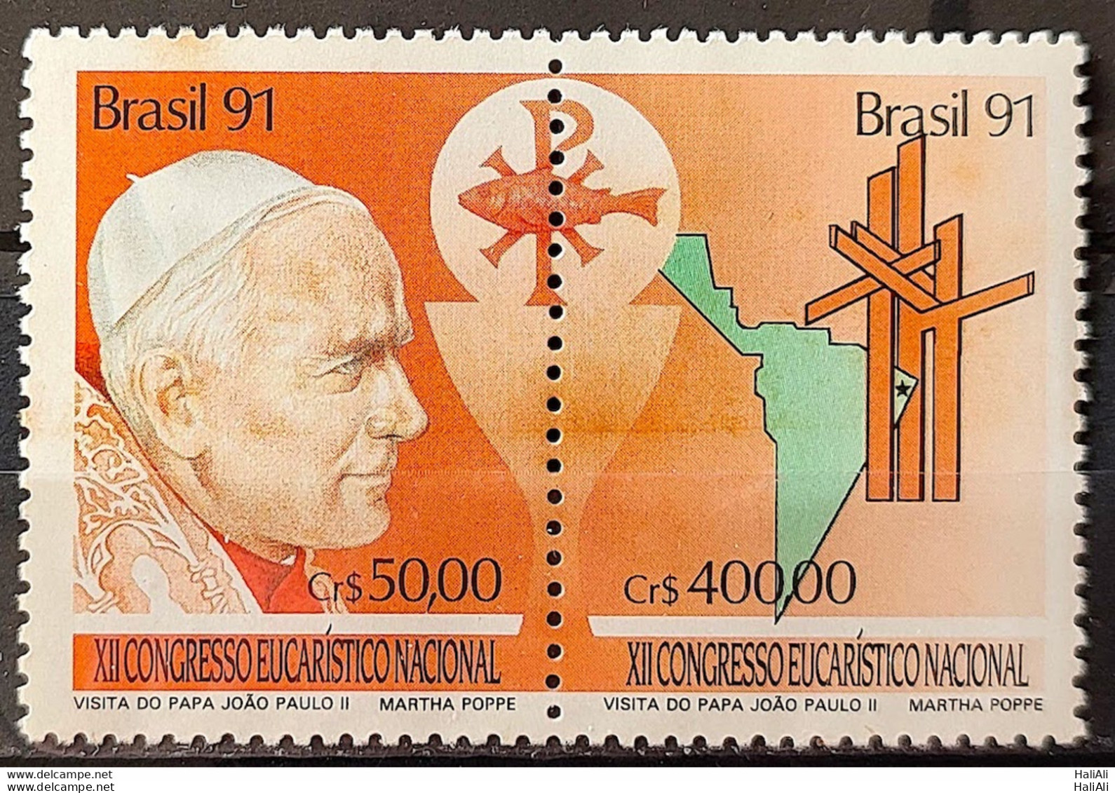 C 1749 Brazil Stamp Eucharistic Congress Pope John Paul II Religion 1991 Leve Mancha - Neufs