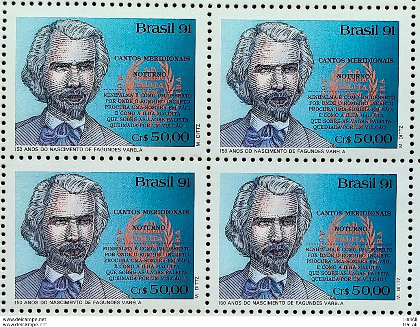 C 1748 Brazil Stamp Fagundes Varela Literature 1991 Block Of 4 - Nuevos
