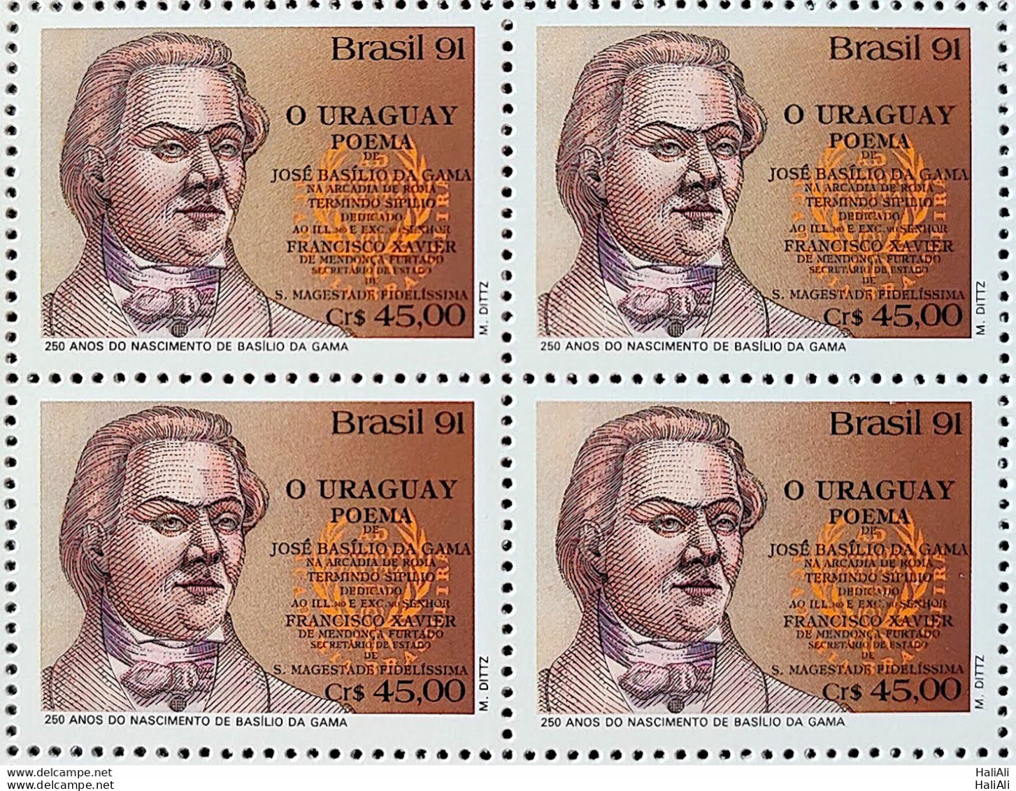 C 1746 Brazil Stamp Literature Basilio Da Gama 1991 Block Of 4 - Ungebraucht