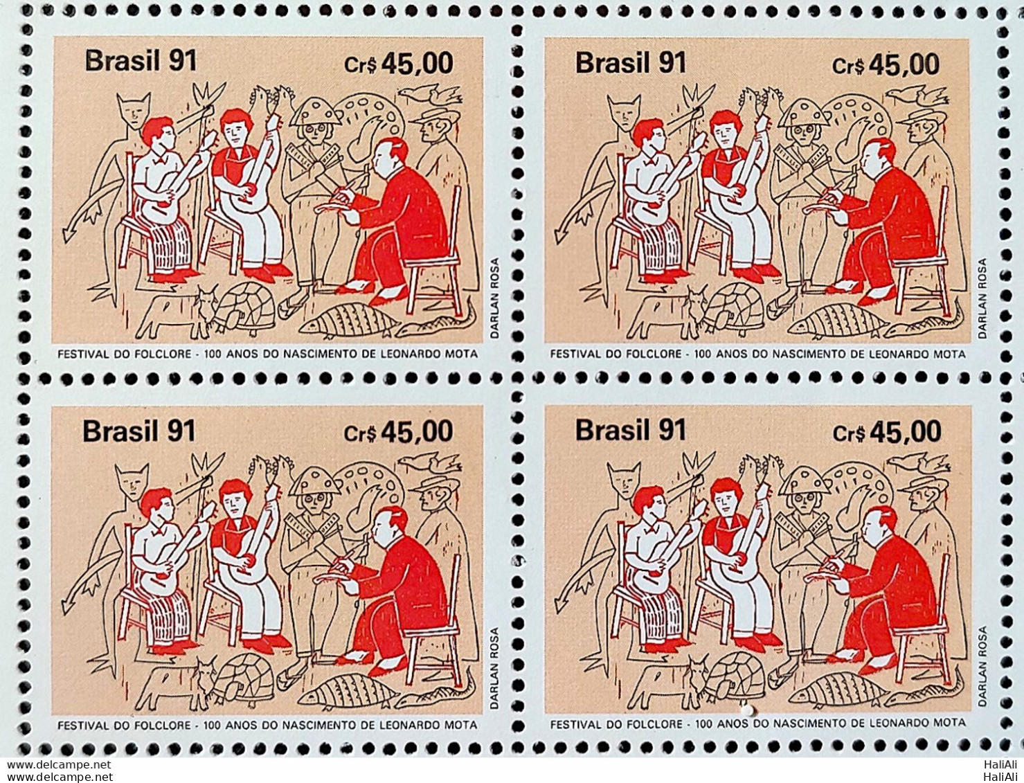 C 1745 Brazil Stamp Folklore In Baixada Santista Leonardo Mota Music 1991 Block Of 4 - Neufs