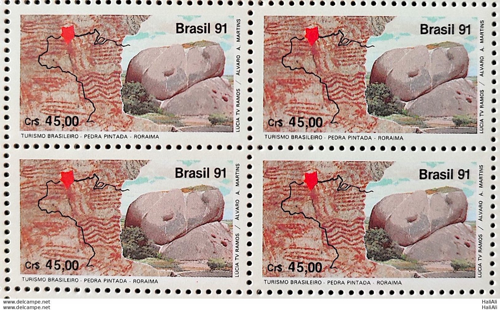 C 1742 Brazil Stamp Tourism Painted Roraima Map 1991 Block Of 4 - Nuovi