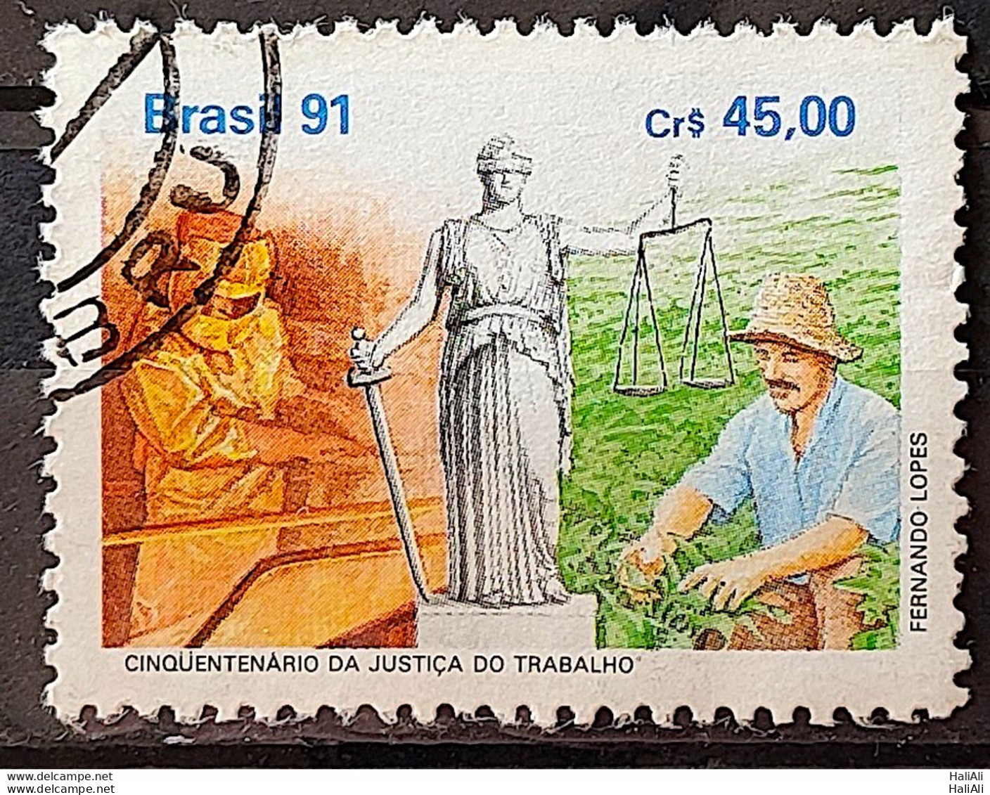 C 1744 Brazil Stamp 50 Years Justicous Work Economy 1991 Circulated 1 - Gebruikt