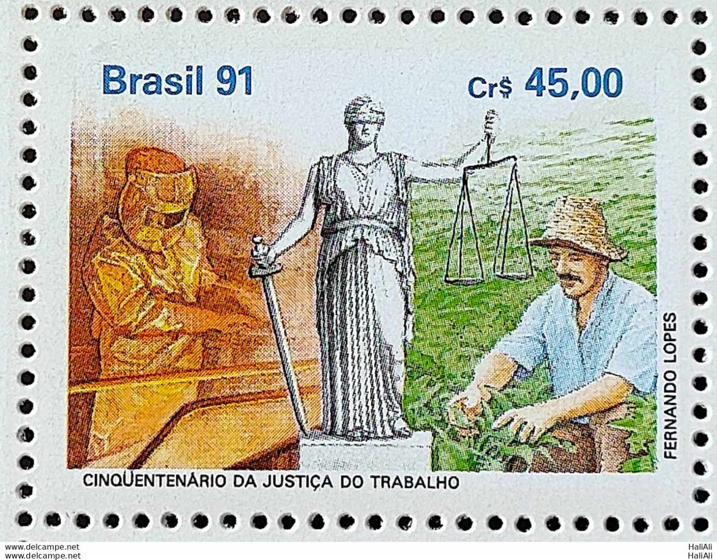 C 1744 Brazil Stamp 50 Years Justicous Work Economy 1991 - Unused Stamps