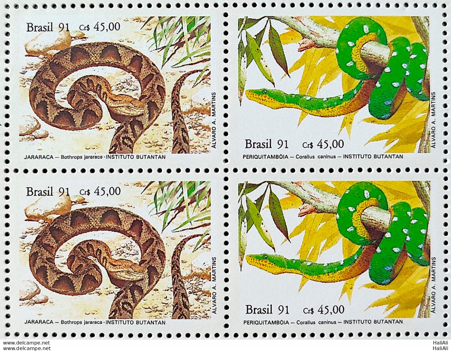 C 1737 Brazil Stamp Butantan Institute Snake Jararaca Periquitamboia 1991 Block Of 4 - Neufs