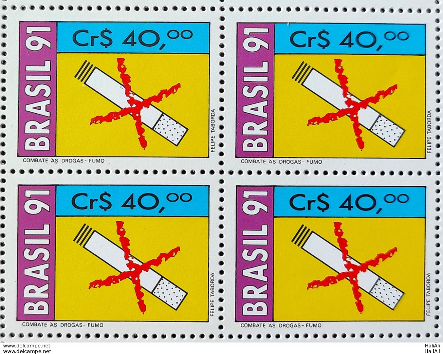 C 1730 Brazil Stamp Fighting Drugs Health Cigarette 1991 Block Of 4 - Unused Stamps