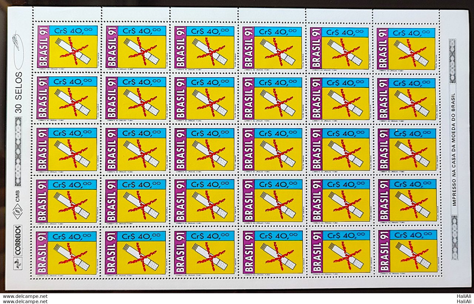 C 1730 Brazil Stamp Fighting Drugs Health Cigarette 1991 Sheet - Neufs