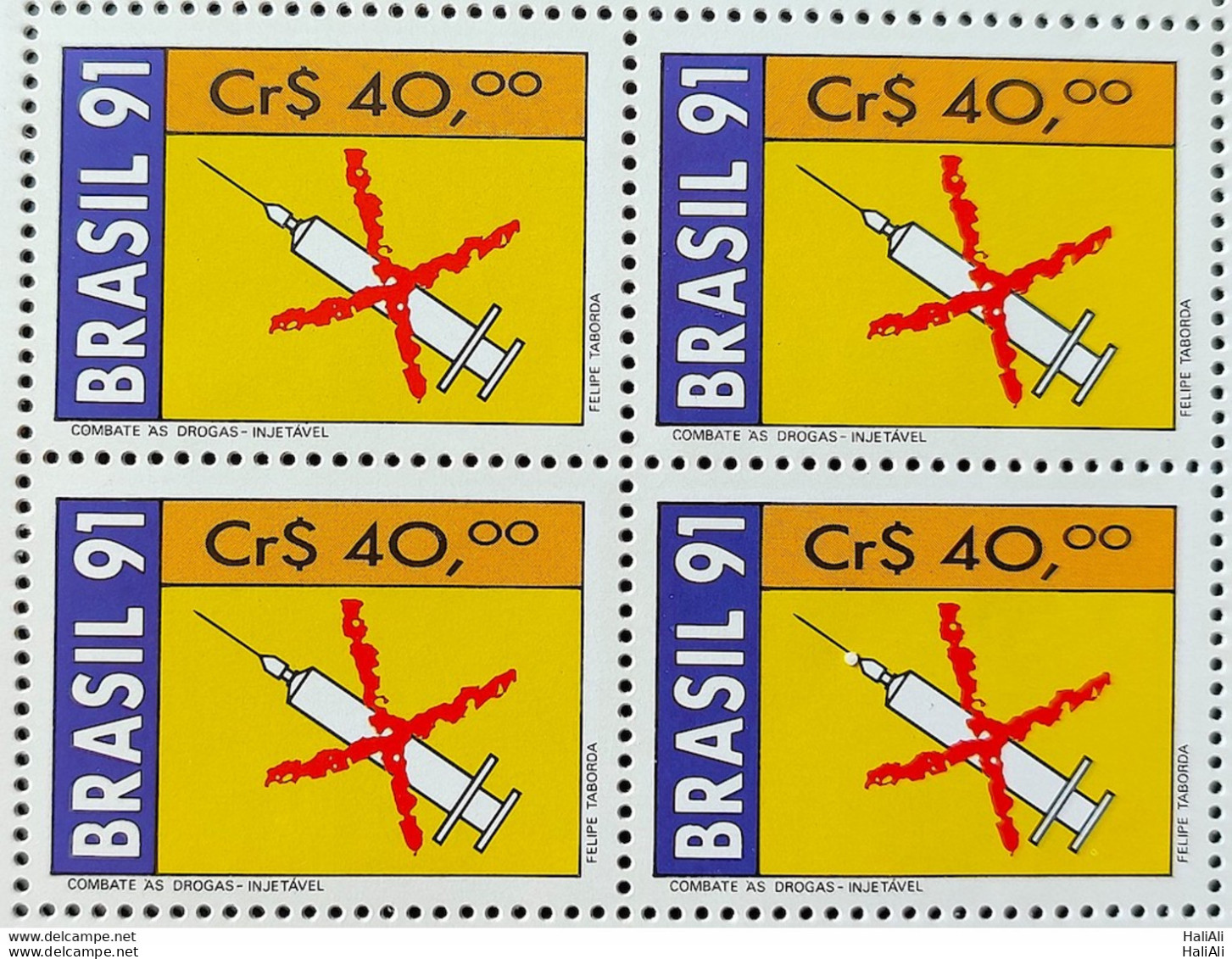C 1732 Brazil Stamp Fighting Drugs Health Drug Syringe 1991 Block Of 4 - Ongebruikt