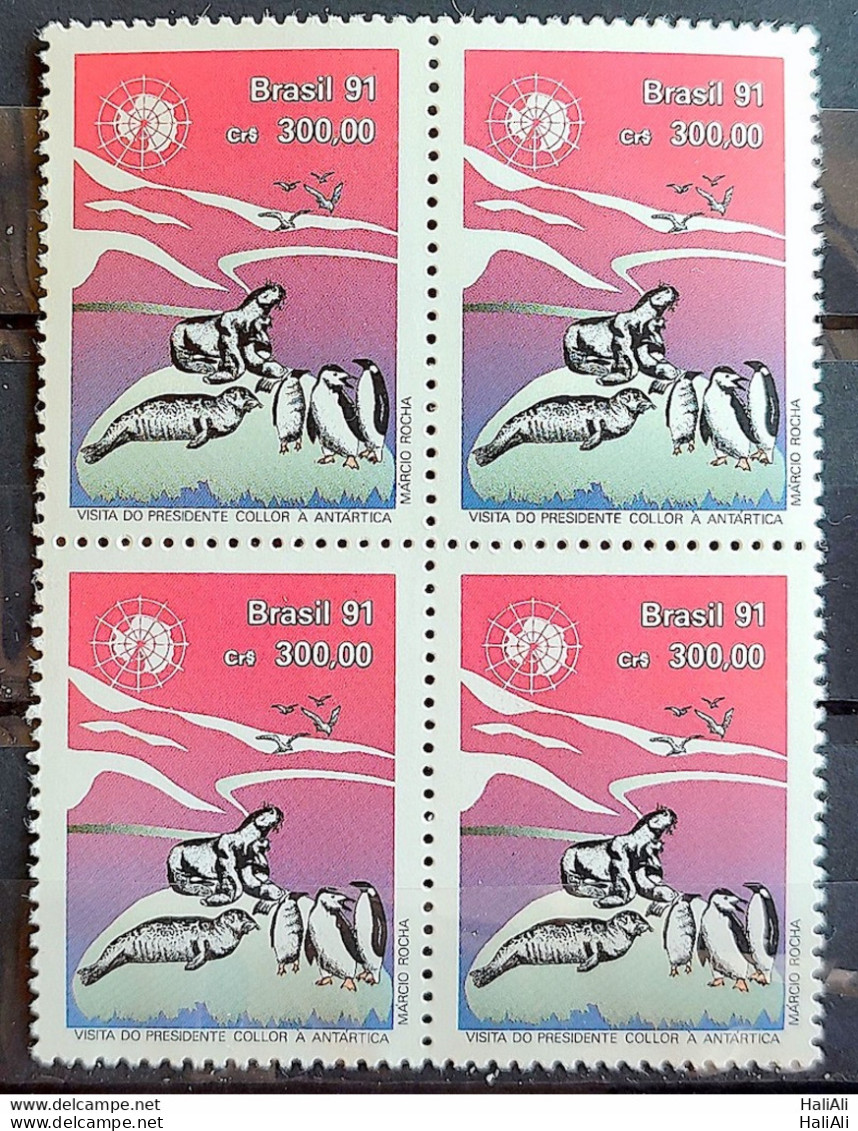 C 1725 Brazil Stamp President Collor Antarctica Penguin Seal 1991 Block Of 4 - Nuovi