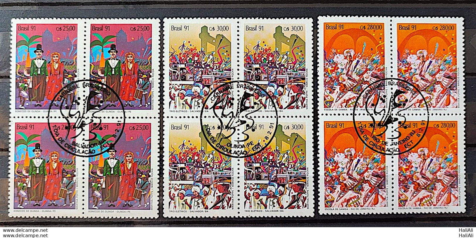 C 1722 Brazil Stamp Carnival Music Olinda Salvador Rio De Janeiro 1991 Block Of 4 CBC PE BA RJ Block Of 4 - Nuevos