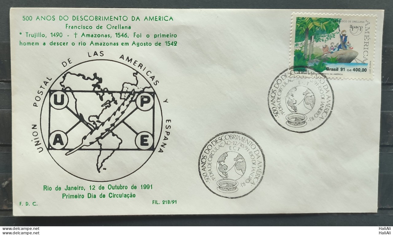 Brazil Envelope FDC PVT FIL 21B 1991 Discovery Of America Historia Map Ship CBC RJ - FDC