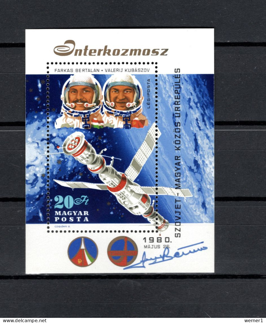 Hungary 1980 Space, Interkosmos Program S/s With Signature Of Bertalan Farkas MNH - Europa