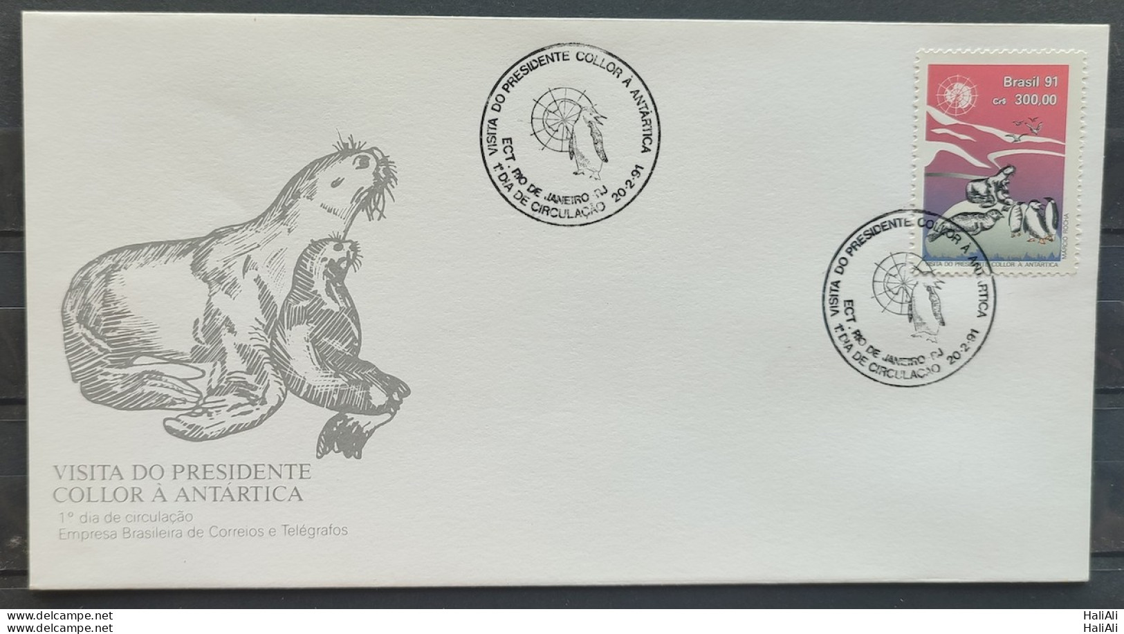 Brazil Envelope FDC FDC 527 1991 COLLOR ANTARTICA ANTARTIDE LEAO FOCA PINGUIM MAP CBC RJ 1 - FDC