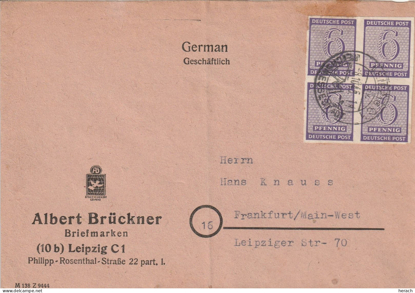 Allemagne Zone Soviétique Lettre Leipzig 1946 - Briefe U. Dokumente