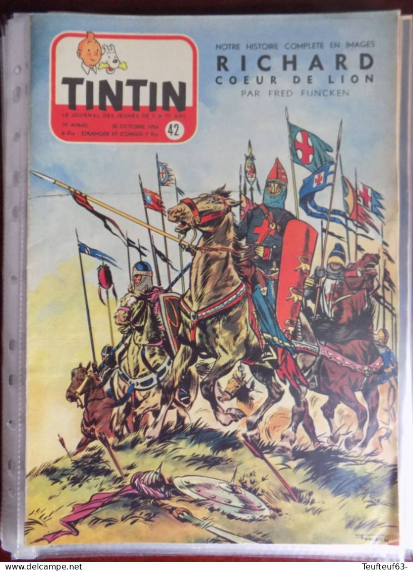 Tintin N° 42/1954 Couv. Funcken " Richard Coeur De Lion " - - Tintin