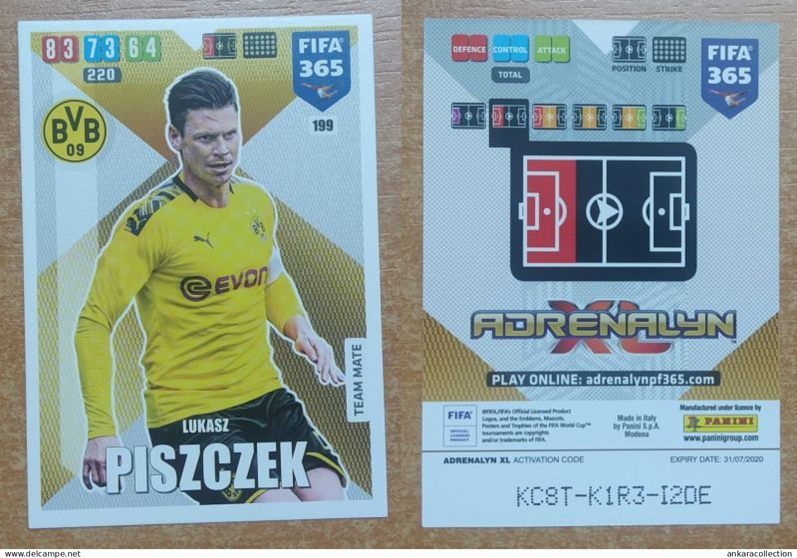 AC - 199 LUKASZ PISZCZEK  BORUSSIA DORTMUND  PANINI FIFA 365 2020 ADRENALYN TRADING CARD - Tarjetas