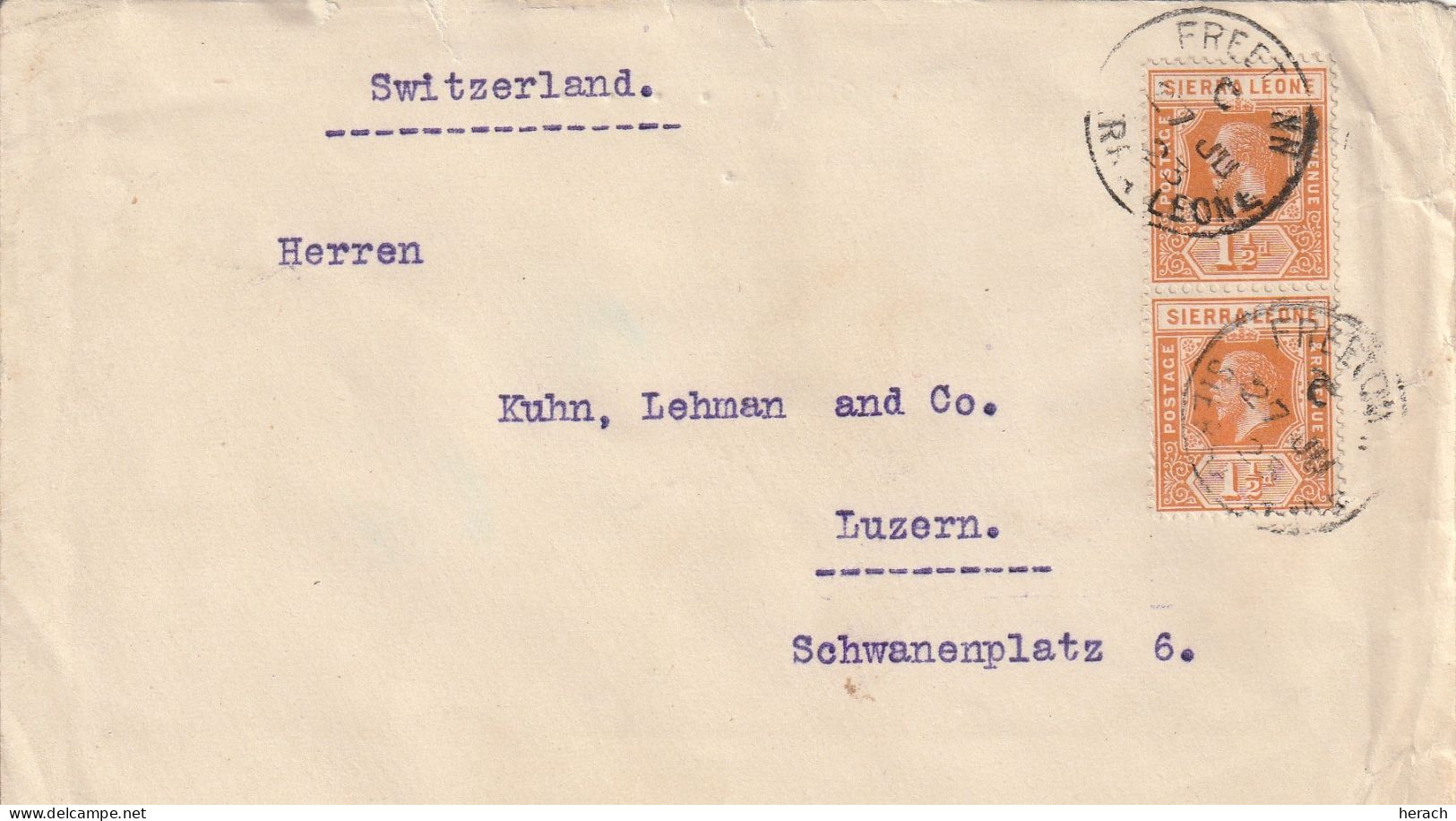 Sierra Leone  Lettre Pour La Suisse 1923 - Sierra Leona (...-1960)