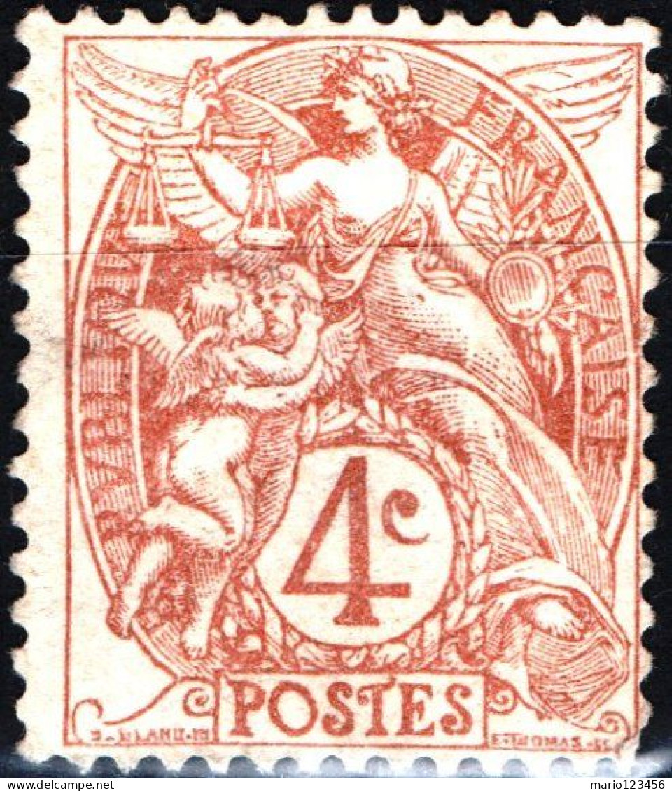 FRANCIA, FRANCE, TIPO “BLANC”, 4 C., 1900, FRANCOBOLLI USATI Yt:FR 110, Scott:FR 112 - Usati