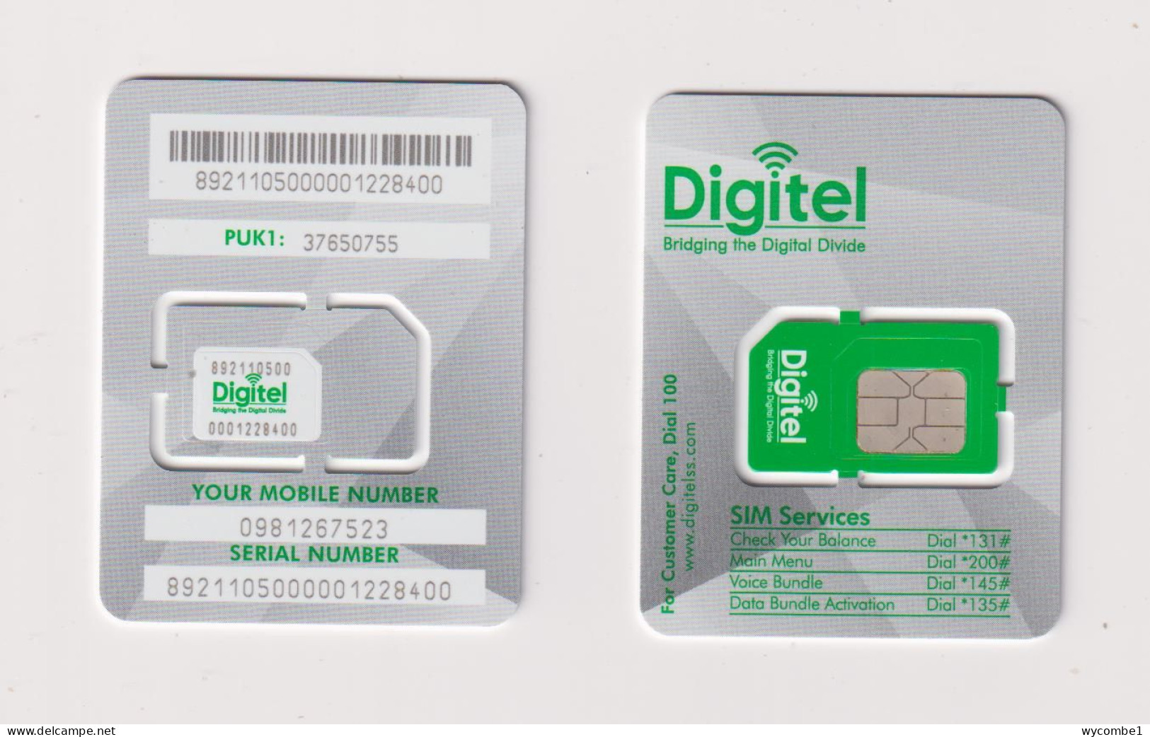 SOUTH SUDAN - Digitel Unused Chip SIM Phonecard - Soudan