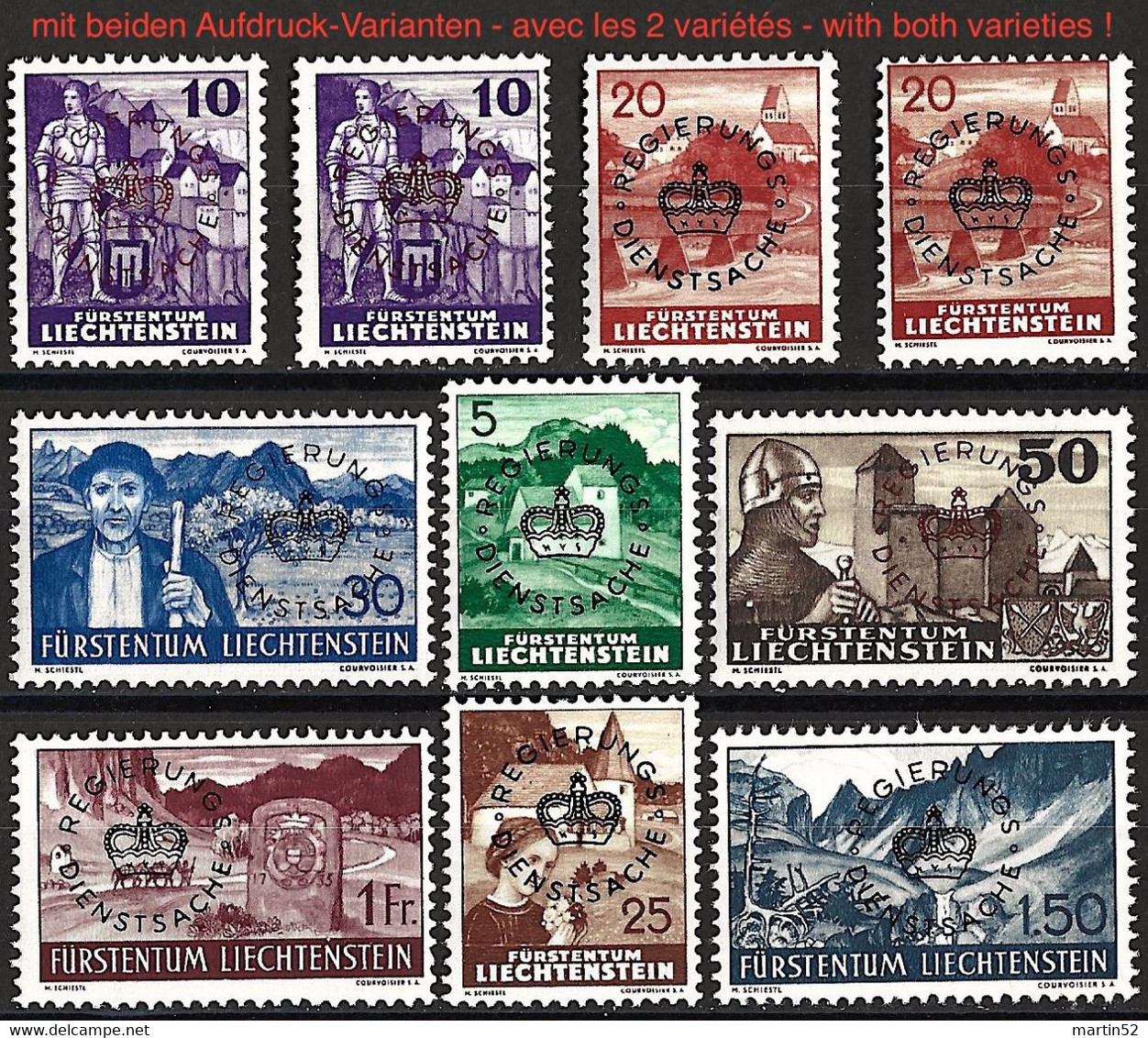 Liechtenstein 1934/37: REGIERUNGS+DIENST+SACHE Zu 21-28 Mi 20-27 ** MNH (Zu CHF 54.00) - Oficial