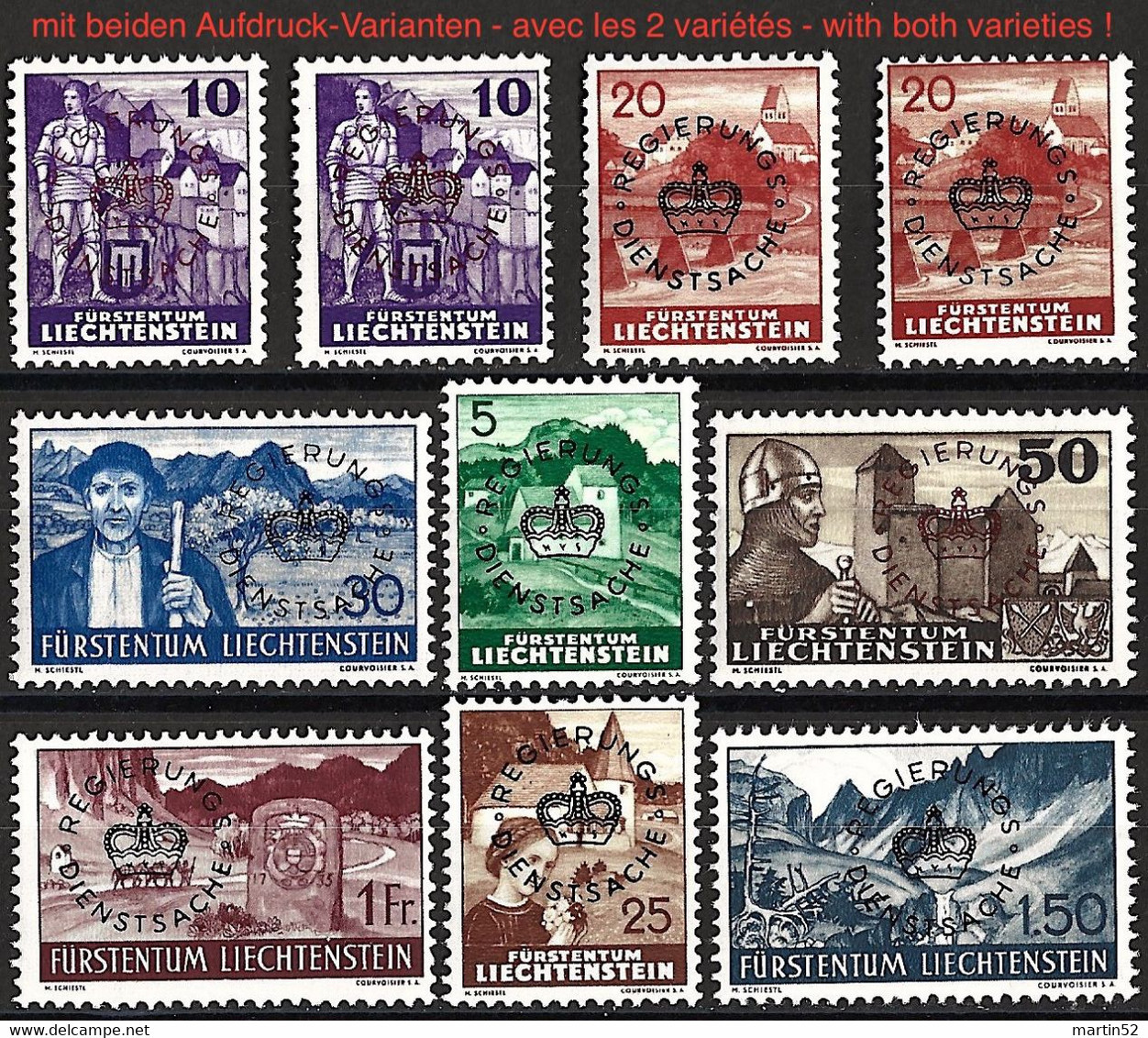 Liechtenstein 1934/37: REGIERUNGS+DIENST+SACHE Zu 21-28 Mi 20-27 ** MNH (Zu CHF 54.00) - Servizio