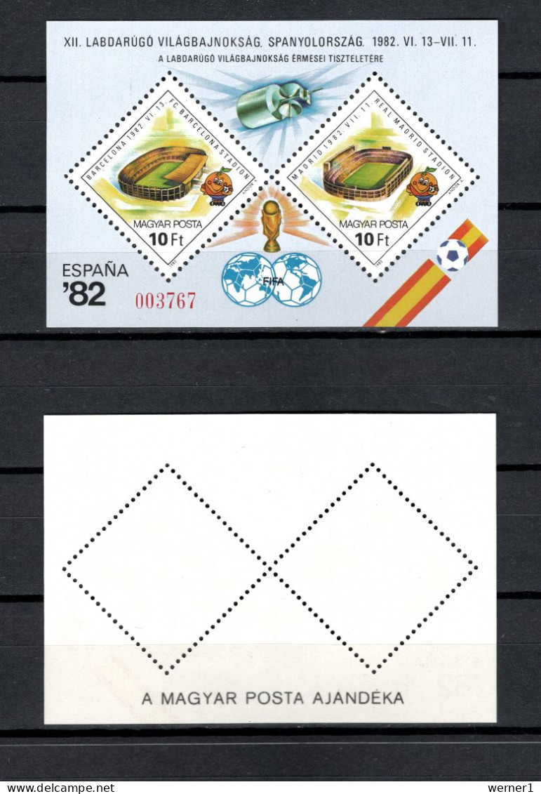 Hungary 1982 Space, Football Soccer World Cup S/s With Red Number And O/p On Back "A Magyar Posta Ajandeka" MNH -scarce- - Europe