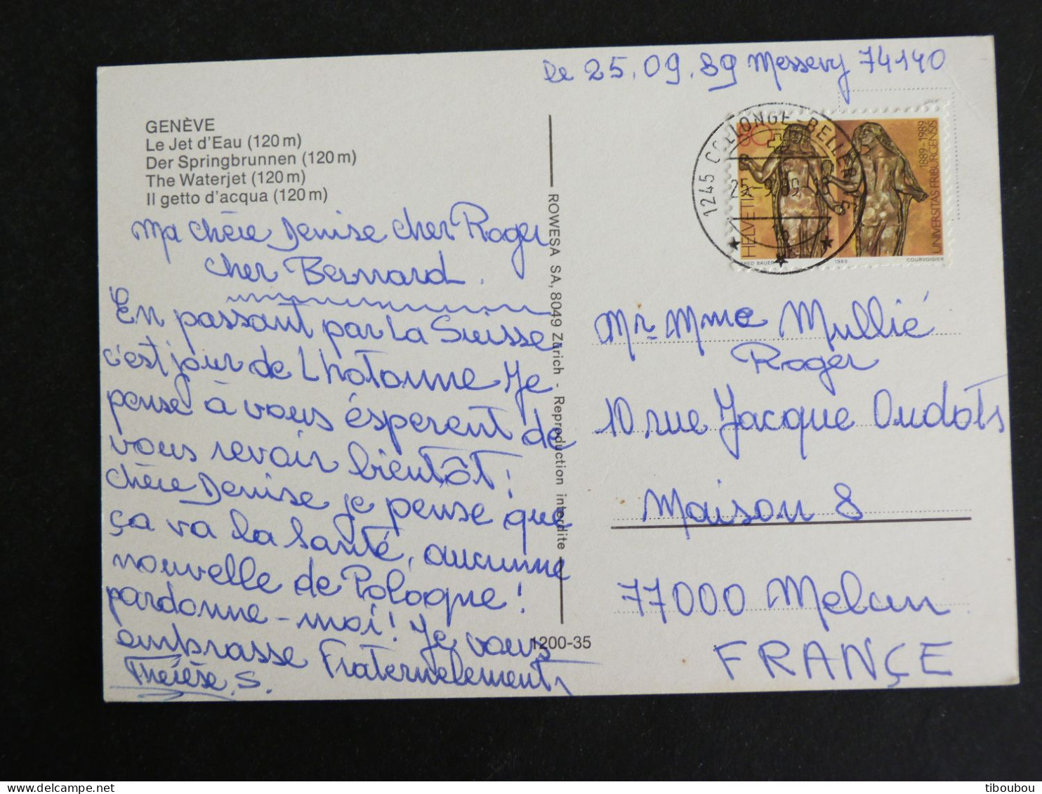 SUISSE SCHWEIZ SWITZERLAND HELVETIA AVEC YT 1329 UNIVERSITE FRIBOURG - GENEVE LE JET D'EAU - Storia Postale