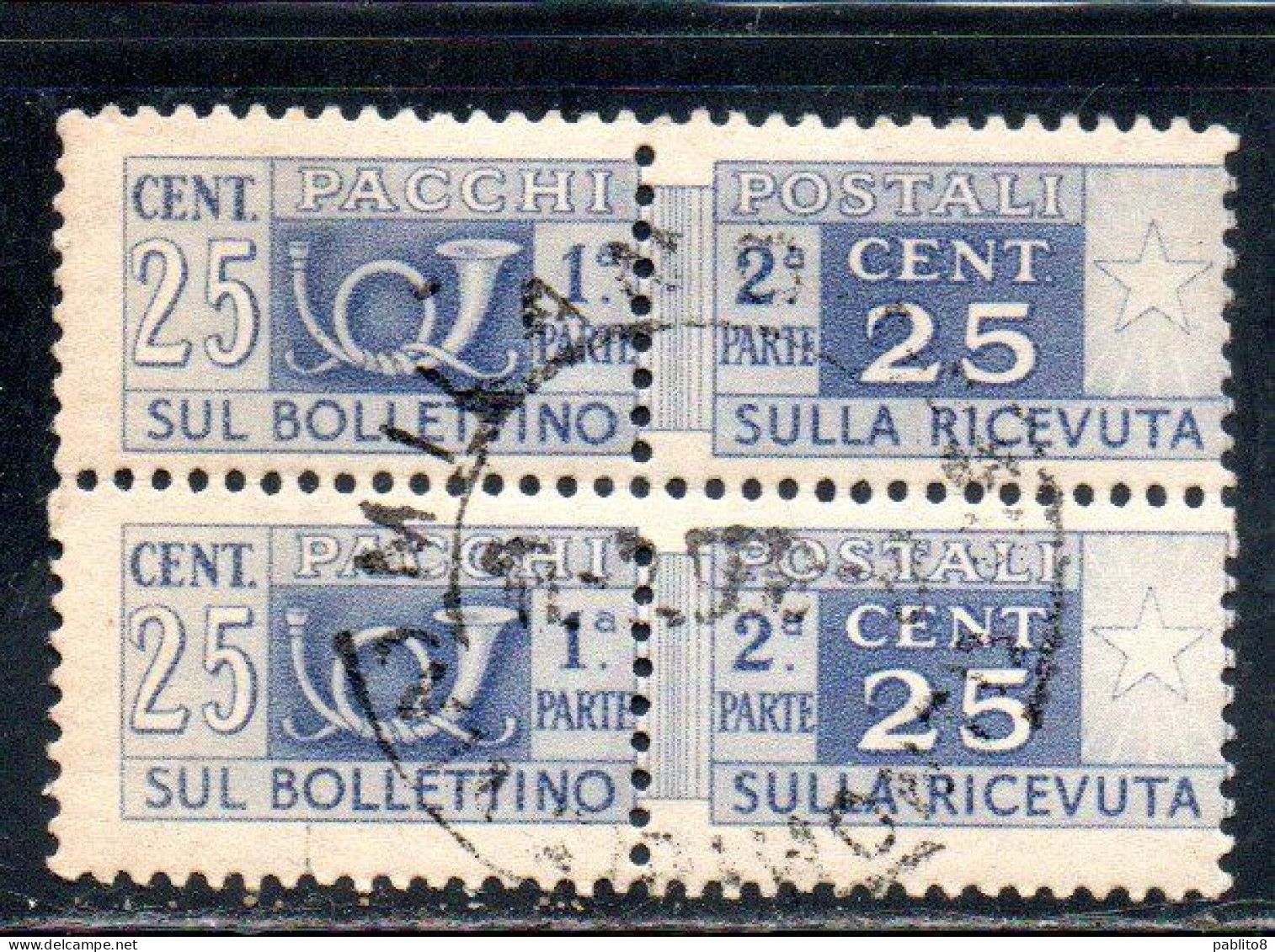 ITALIA REPUBBLICA ITALY REPUBLIC 1946 1951 PACCHI POSTALI PARCEL POST RUOTA WHEEL 1947 CENT. 25c USATO USED OBLITERE' - Postpaketten