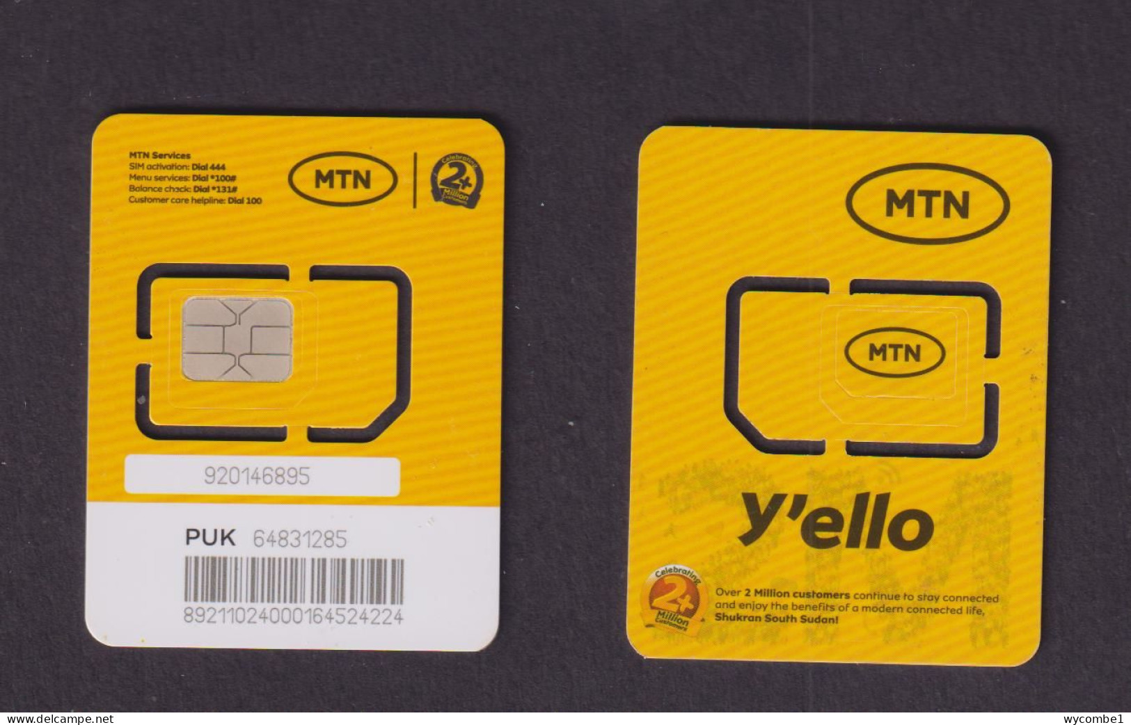 SOUTH SUDAN - MTN Y'ello Unused Chip SIM Phonecard - Sudan