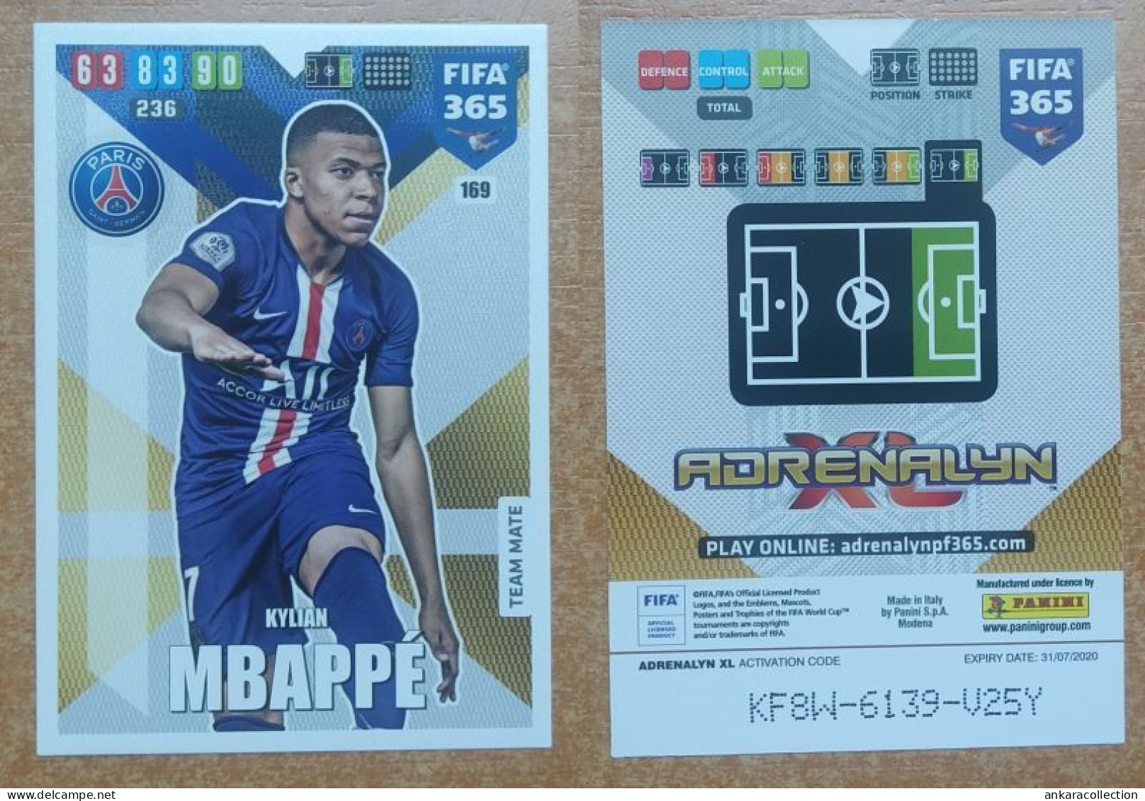 AC - 169 KYLIAN MBAPPE  PARIS SAINT GERMAIN  PANINI FIFA 365 2020 ADRENALYN TRADING CARD - Trading Cards