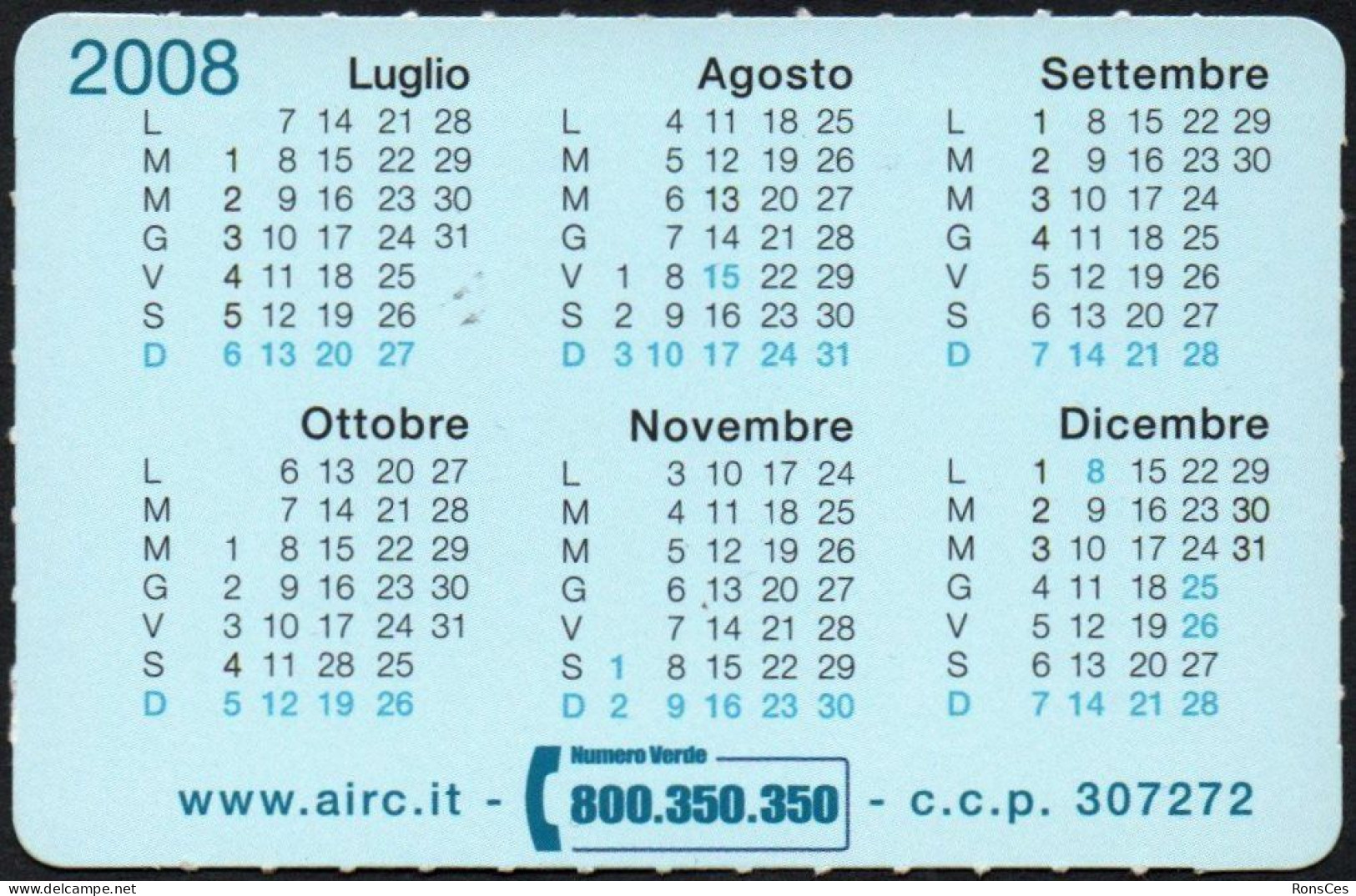 MEDICINE - ITALIA 2008 - CALENDARIO TASCABILE - AIRC - CON LA RICERCA, CONTRO IL CANCRO - I - Tamaño Pequeño : 2001-...