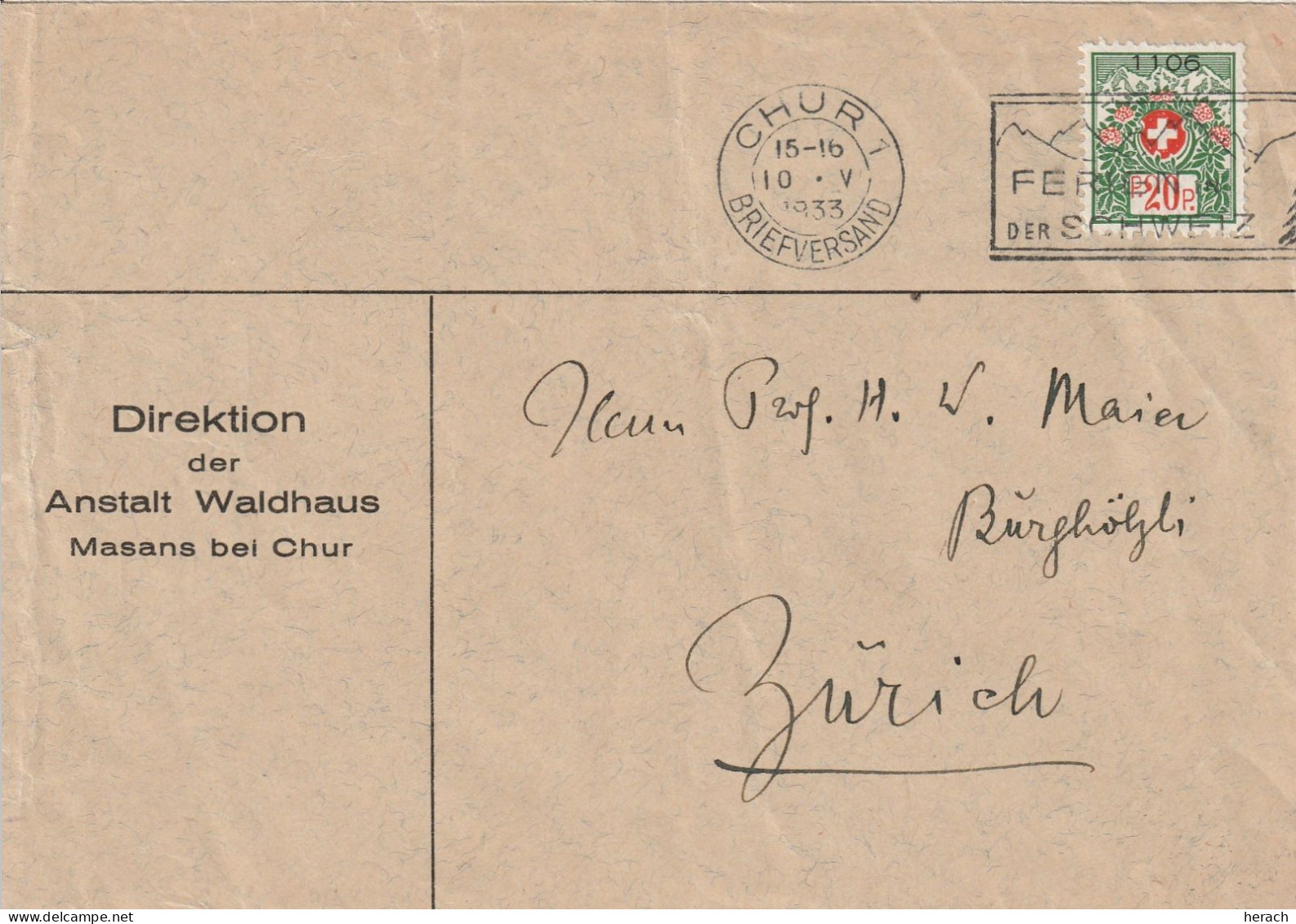 Suisse Lettre De Service Chur 1933 - Postmark Collection