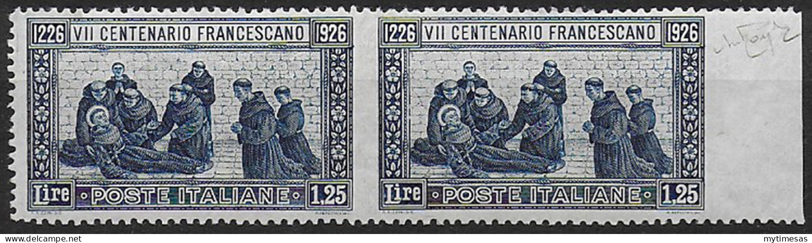 1926 Italia San Francesco Lire 1,25 Varietà MNH Sassone N. 196k - Altri & Non Classificati