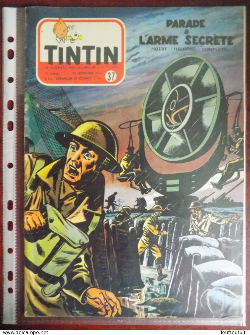 Tintin N° 37/1954 " Parade à L'arme Secrète " - Avec Feuille Supplément " Train Fleischmann " - Tintin