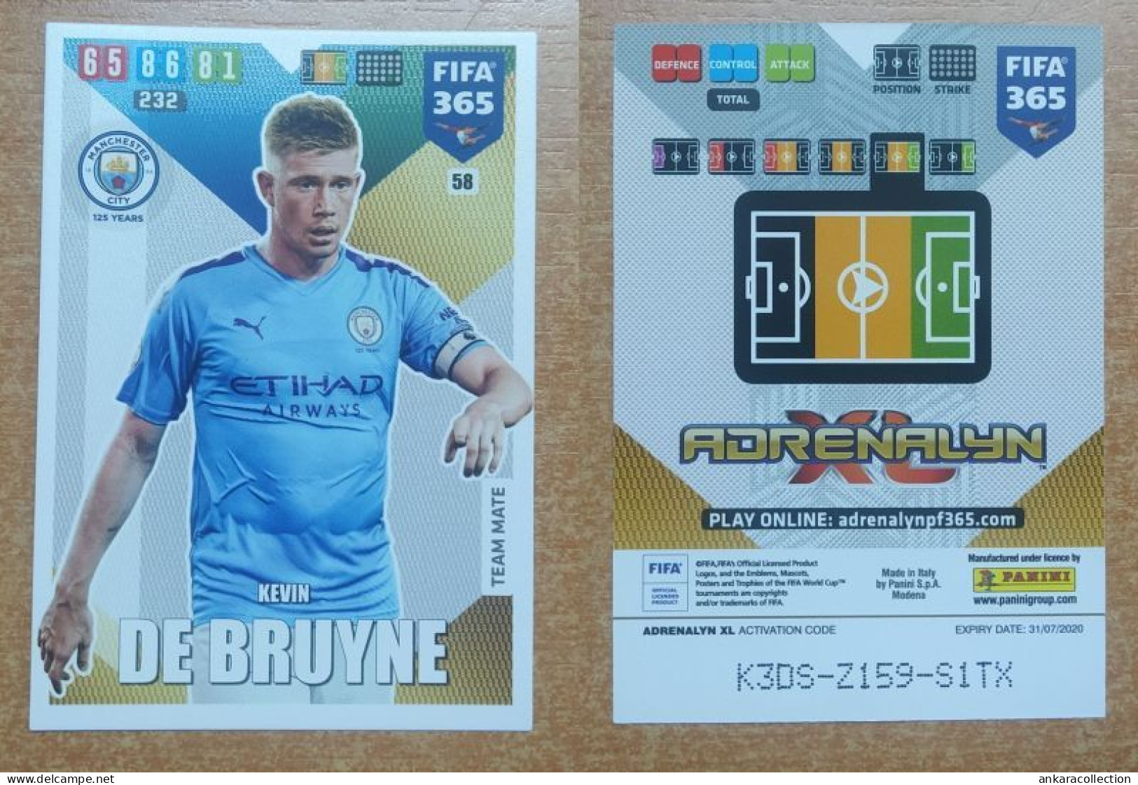 AC - 58 KEVIN DE BRUYNE  MANCHESTER CITY  PANINI FIFA 365 2020 ADRENALYN TRADING CARD - Tarjetas