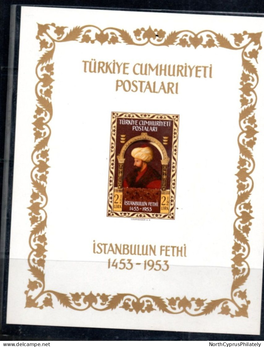 1953 TURKEY " 500TH ANNIVERSARY OF THE CONQUEST OF CONSTANTINOPLE" SS, MH, OG, Fine - Unused Stamps