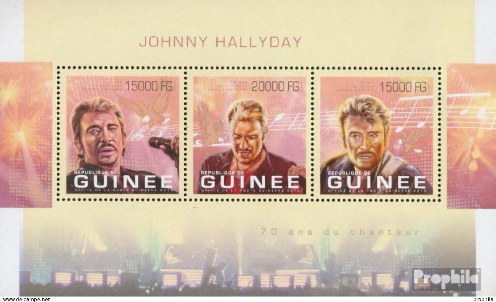 Guinea 9898-9900 Kleinbogen (kompl. Ausgabe) Postfrisch 2013 Johnny Hallyday - Guinea (1958-...)