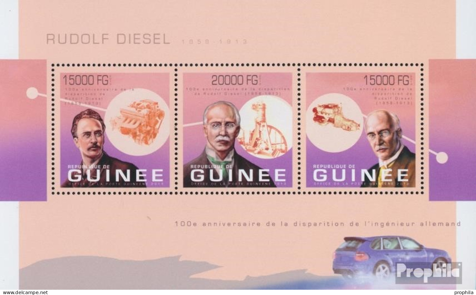 Guinea 9894-9896 Kleinbogen (kompl. Ausgabe) Postfrisch 2013 Rudolf Diesel - Guinea (1958-...)